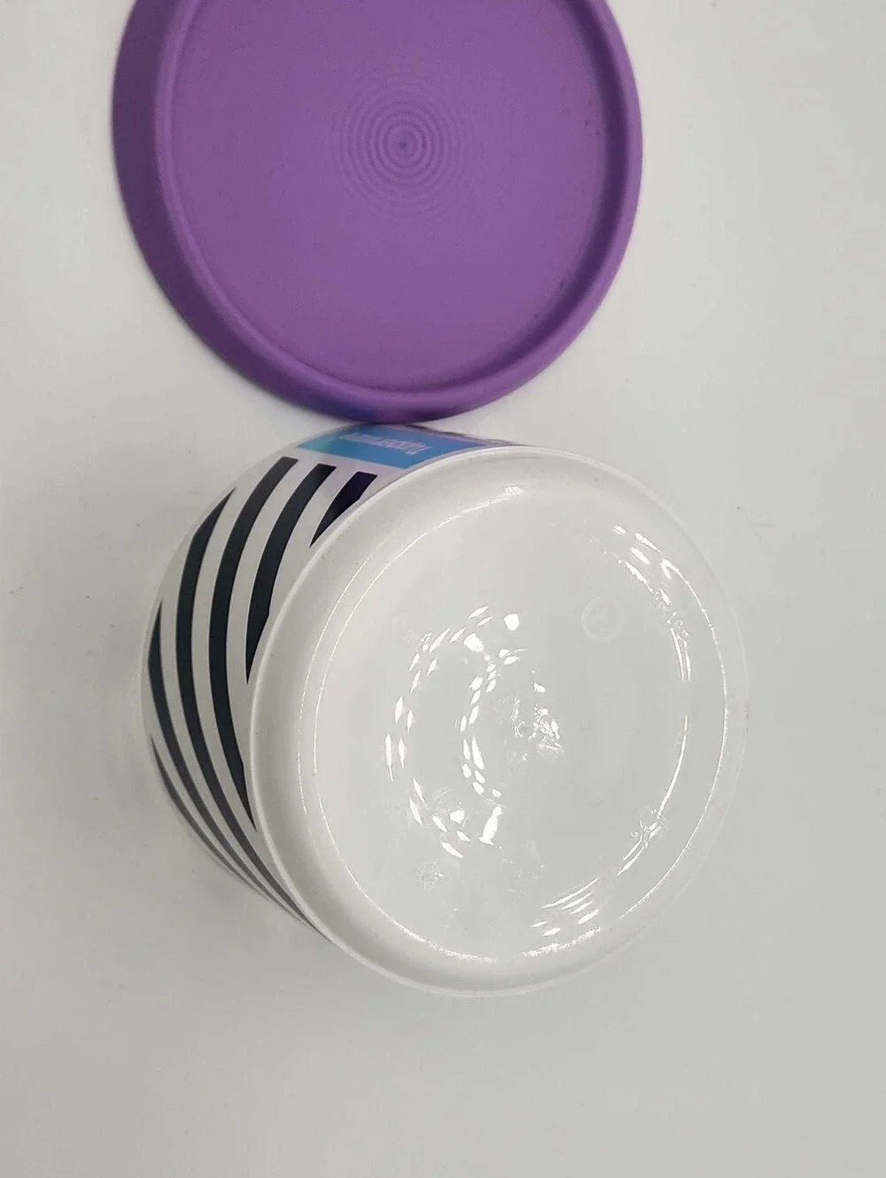 Tupperware Urban Moves Black White Stripe Canister Purple Lid